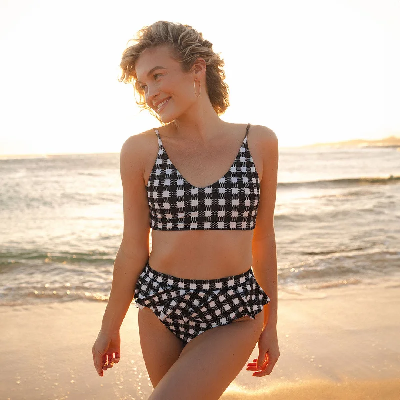 Women's Mesh - Inserted Swim Tops in Black for a Sexy and Modern Beach EnsembleRise Bikini Top, Island Time Black and White