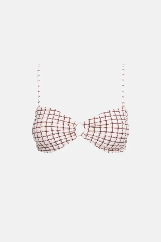 Women's Cut - Out Swim Tops in White with Geometric Shapes for an Edgy Beach StyleRumi Check Ring Bandeau Top Natural