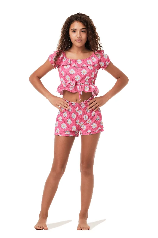 Quick - dry polyester cover ups for water sports enthusiastsShort Circuit - Crochet Fuchsia  (FINAL SALE)