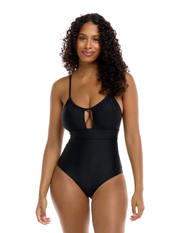 Women's Sheer Paneled One - Pieces in White for a Delicate and Elegant Evening AppearanceSmoothies Jessica One-Piece Tank D Cup  - Black