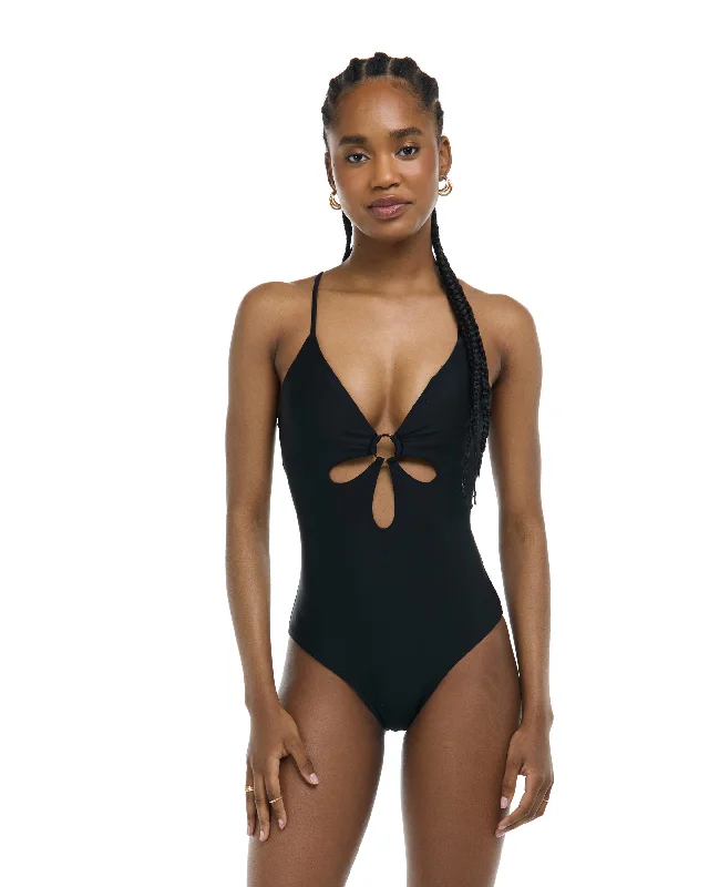 Plus Size Women's Wrap - Style One - Pieces in Burgundy with Belt for a Figure - Flattering OptionSmoothies Maddie One-Piece Tank Swimsuit - Black