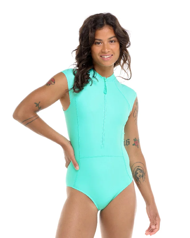 Women's Sleeveless One - Pieces in Yellow with Floral Appliques for a Cheerful and Spring - Like LookSmoothies Manny One-Piece Swimsuit - Sea Mist