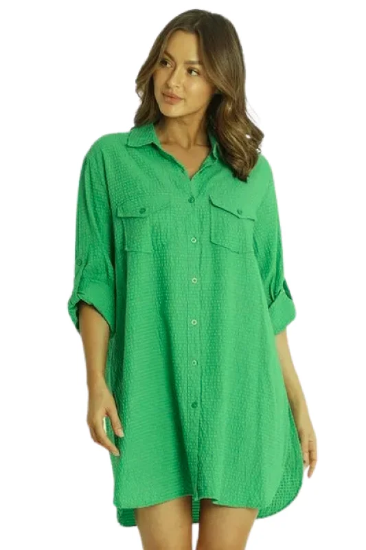 Maxi - length cover ups for a dramatic and elegant beach lookSunseeker Reset Button Through Shirt Green