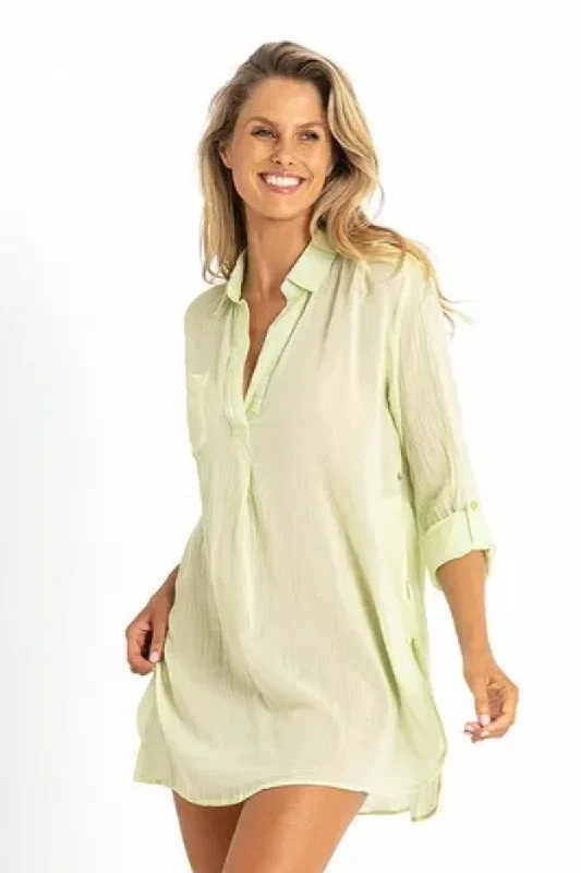 Striped cotton - blend cover ups for a classic and casual beachwearSunseeker Resort Painters Shirt Lime Striped cotton - blend cover ups for a classic and casual beachwearSunseeker Resort Painters Shirt Lime