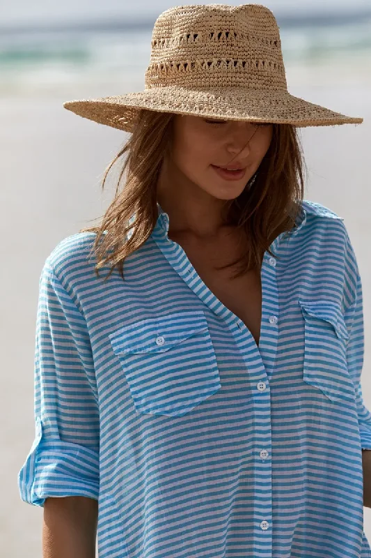 See - through cover ups for a sexy and alluring beach outfitSunseeker Summer Stripe Button Through Shirt Teal See - through cover ups for a sexy and alluring beach outfitSunseeker Summer Stripe Button Through Shirt Teal