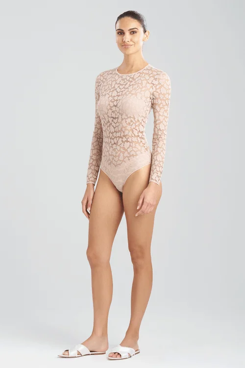 Printed Bodysuits with Floral Patterns for a Feminine VibeTemptation Sheer Allover Lace Long Sleeve Bodysuit