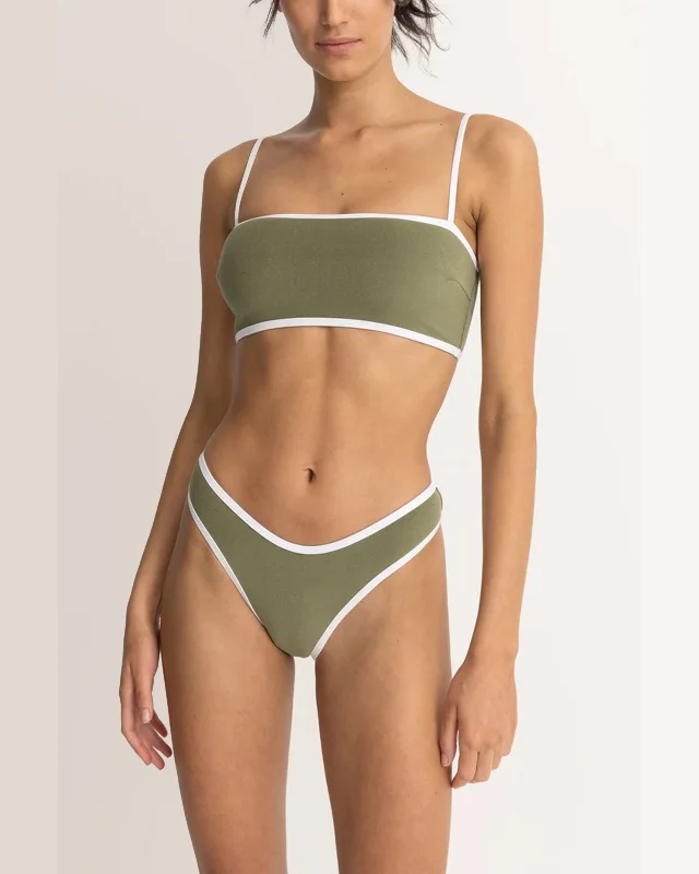 Women's Seersucker - Textured Swim Tops in Light Blue for a Preppy Beach AestheticTerry Bandeau Top