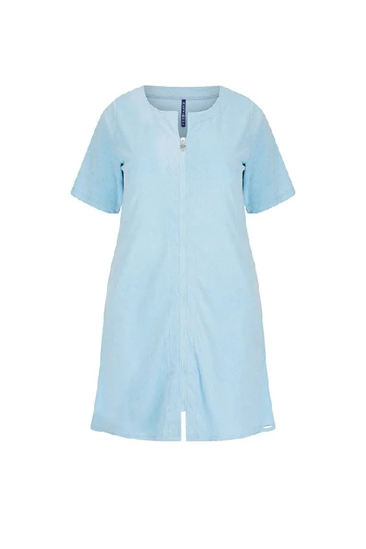 Sleeveless cover ups for maximum sun exposure controlTerry Towelling Zip Through Dress Light Blue