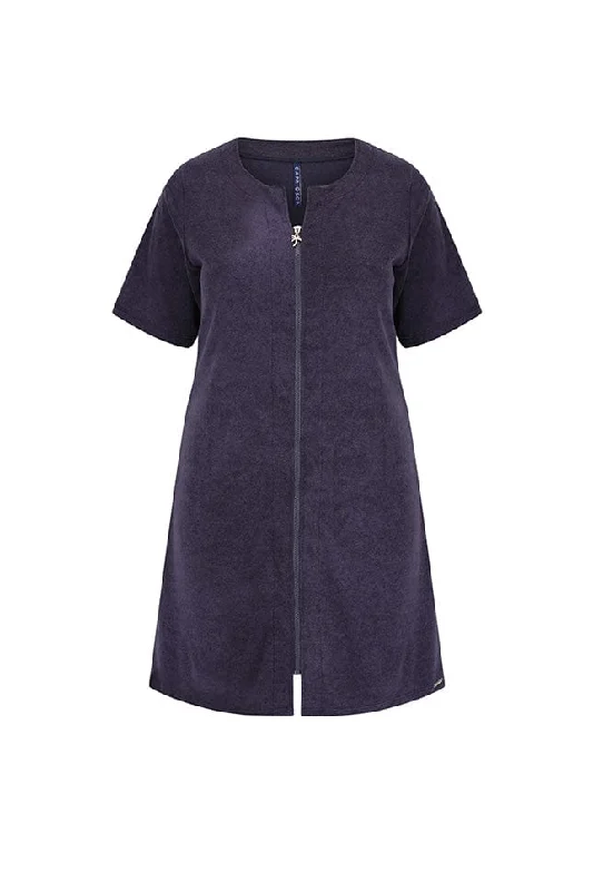 Hand - embroidered lace cover ups for a romantic and elegant beach outfitTerry Towelling Zip Through Dress Navy