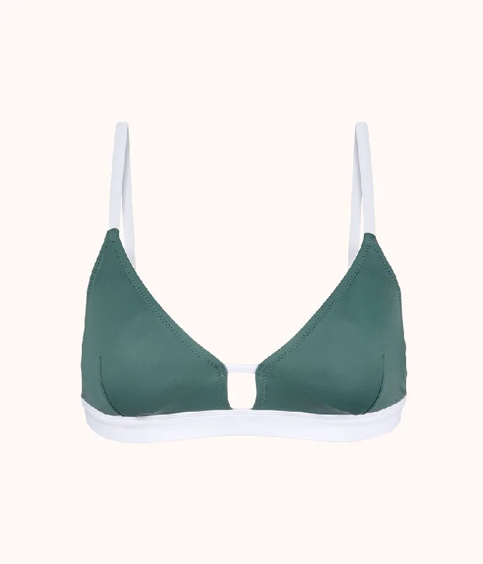 Plus Size Women's Ruffled Bikini Tops in Floral Print for a Feminine Beach LookThe Swim Bralette: Harbor Green/White Plus Size Women's Ruffled Bikini Tops in Floral Print for a Feminine Beach LookThe Swim Bralette: Harbor Green/White