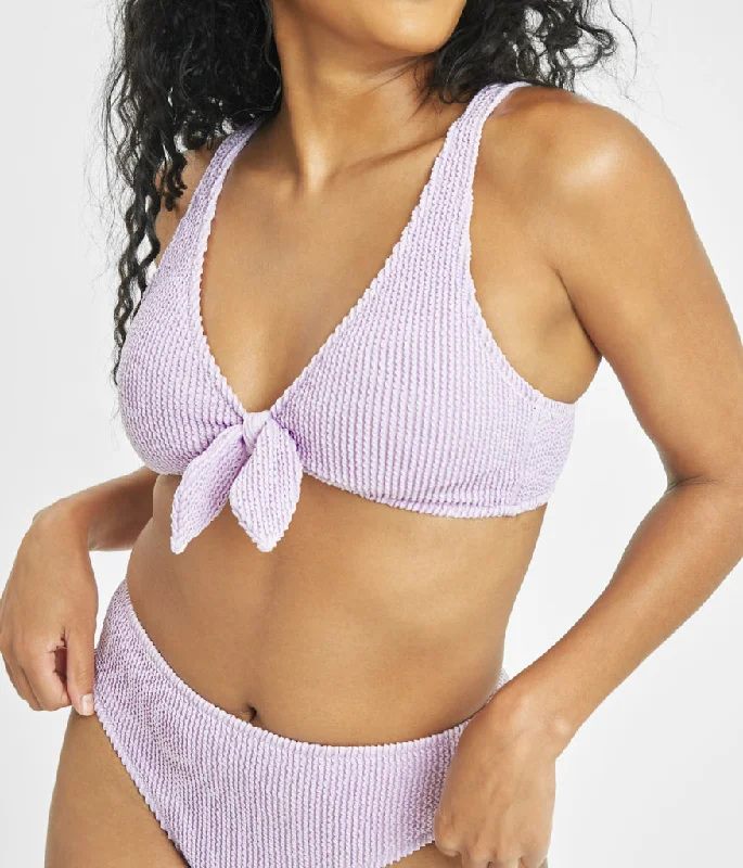 Women's Halter Neck Swim Tops with Tie - Back in Neon Colors for a Bold Summer VibeThe Swim Ruched Plunge Bralette: Lilac Women's Halter Neck Swim Tops with Tie - Back in Neon Colors for a Bold Summer VibeThe Swim Ruched Plunge Bralette: Lilac