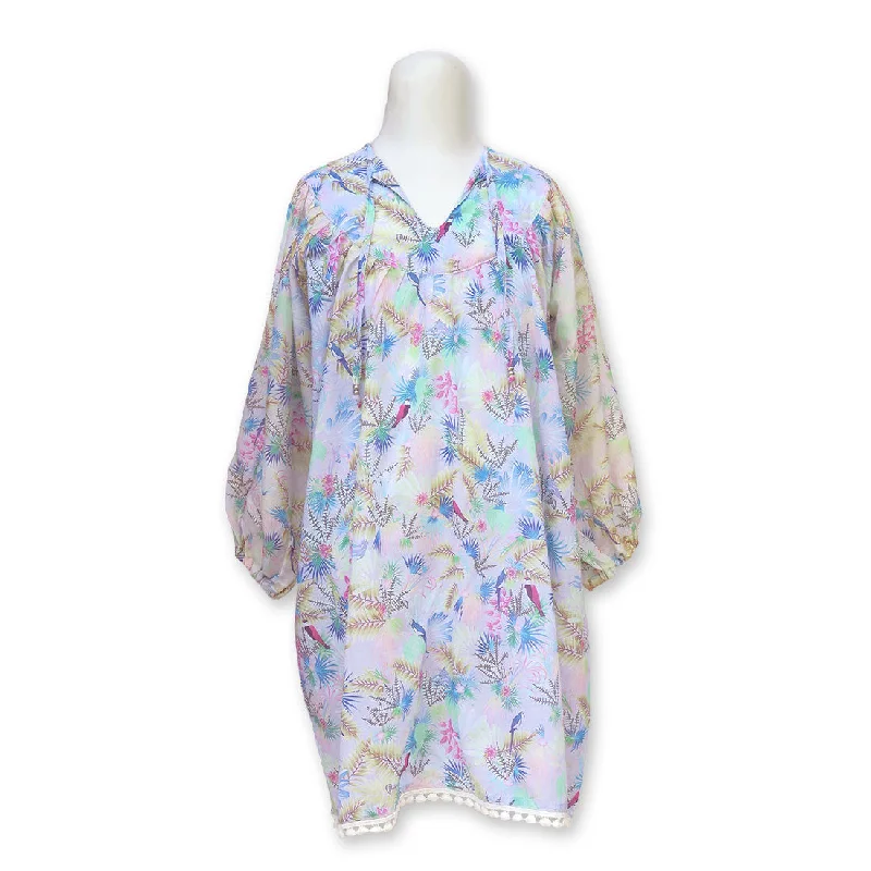 Mini - length cover ups for a more daring and youthful beach styleTropical Bird Pink Kaftan