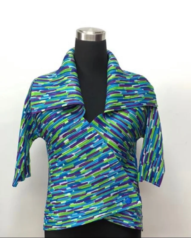 Mock - neck cover ups for a more modern and stylish silhouetteVanite Couture pleated jacket BBT-17 Cuba Green