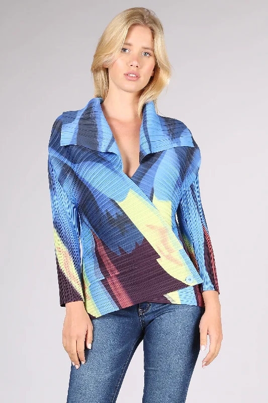 Long - sleeved cover ups for added sun protection and warmthVanite Couture pleated jacket BBT-17 Fuji Blue