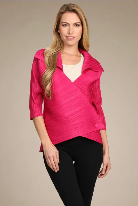Long - length cotton cover ups for sun protection at the poolVanite Couture Pleated Jacket BBT-17 Hot Pink