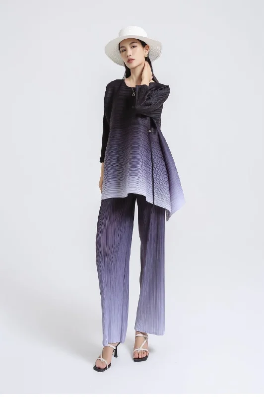 Split - hem cover ups for a more dynamic and stylish appearanceVanite Couture pleated top/pant set 2043A Set-gray ombre