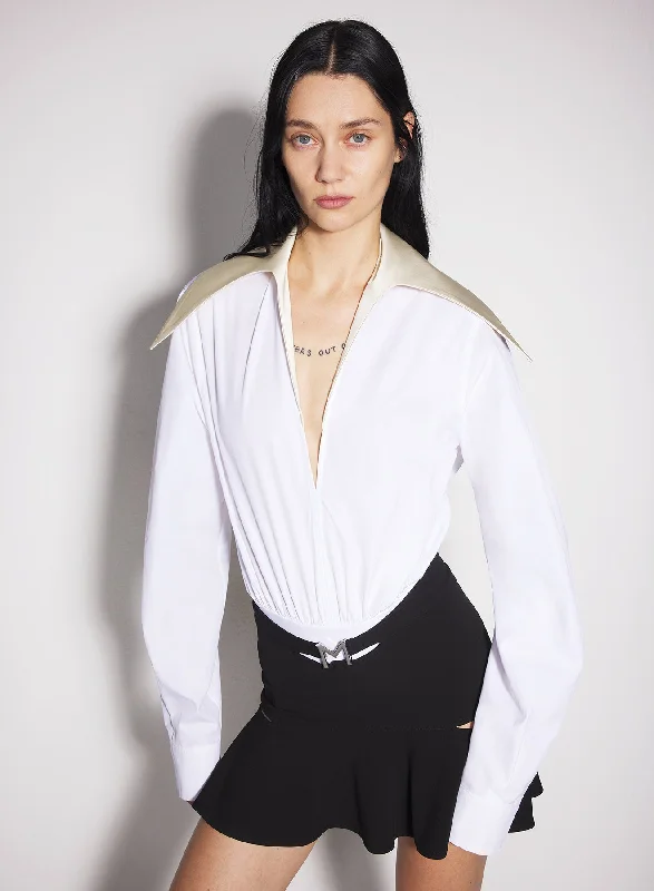 Plus - Size Bodysuits with a Comfortable and Flattering Fitwhite spiky satin collar bodysuit Plus - Size Bodysuits with a Comfortable and Flattering Fitwhite spiky satin collar bodysuit