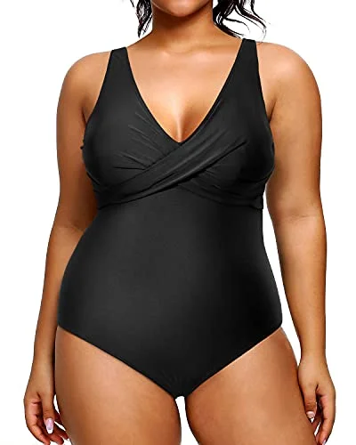 Women's Cut - Out One - Pieces in Black with Geometric Shapes for a Modern and Edgy StylePlus Size Swimsuit One Piece Bathing Suits For Women Tummy Control Slimming Swimwear-Black