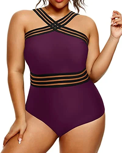 Plus Size Women's Wrap - Style One - Pieces in Burgundy with Belt for a Figure - Flattering OptionPlus Size One Piece Swimsuits Tummy Control High Waisted Full Coverage Monokinis-Maroon Plus Size Women's Wrap - Style One - Pieces in Burgundy with Belt for a Figure - Flattering OptionPlus Size One Piece Swimsuits Tummy Control High Waisted Full Coverage Monokinis-Maroon