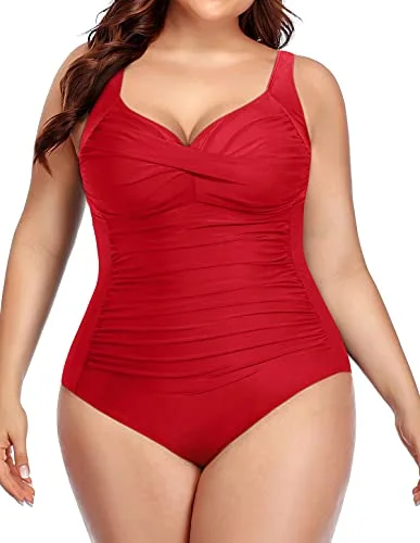 Plus Size Women's Animal Print One - Pieces in Leopard for a Bold and Trendy StatementTwist Front Ruched Swimwear For Curvy Women Tummy Control-Red Plus Size Women's Animal Print One - Pieces in Leopard for a Bold and Trendy StatementTwist Front Ruched Swimwear For Curvy Women Tummy Control-Red