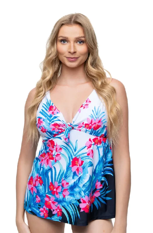 Plus Size Women's Floral - Embroidery Swim Tops in Cream for a Delicate and Elegant AppearanceWomens V Neck Tankini